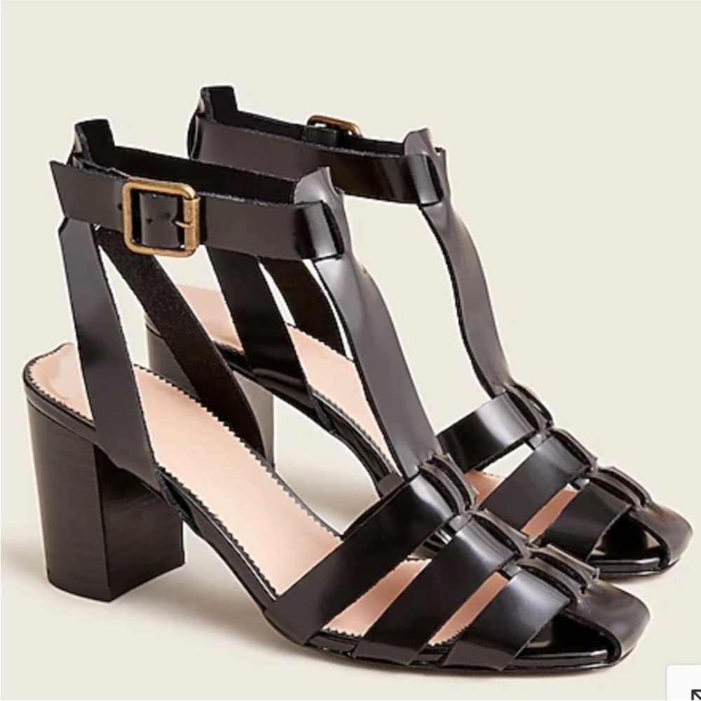 J. Crew New Fisherman Pumps in Shiny Spazzolato Leather - Black